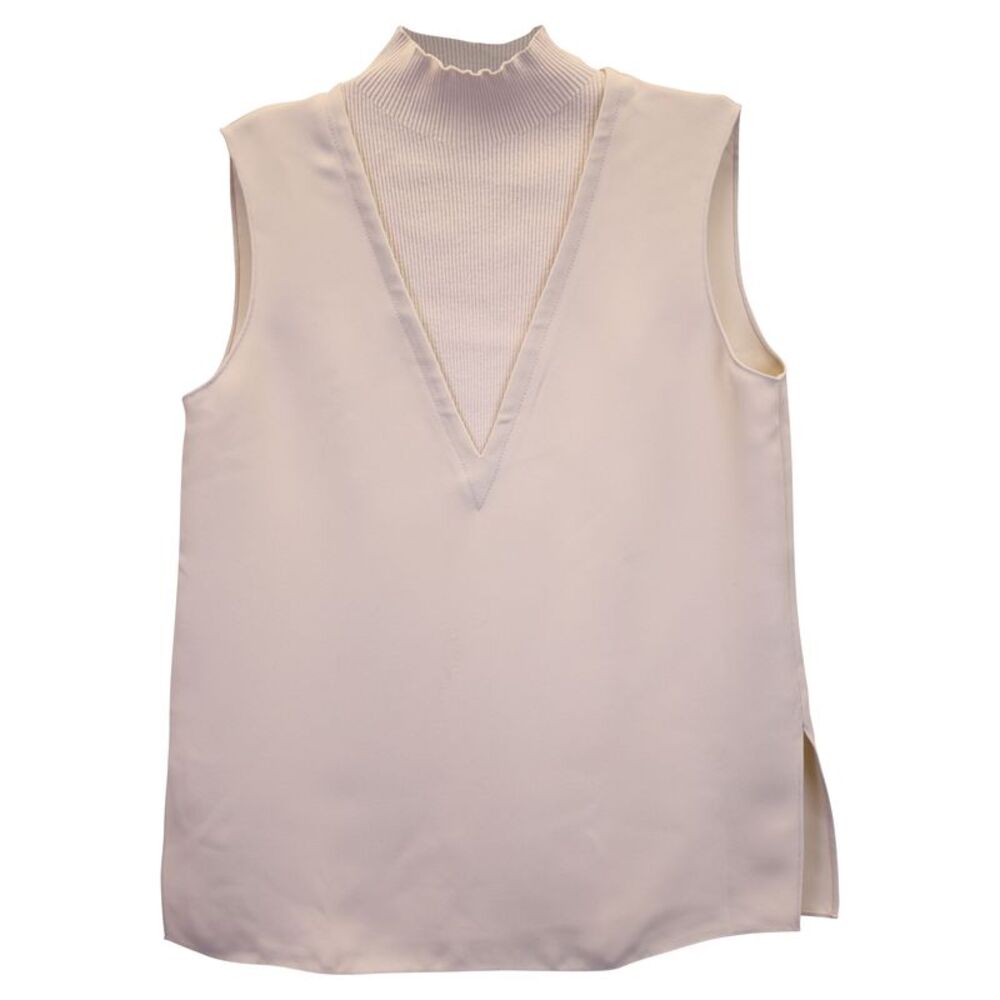 Theory Mock-Neck Sleeveless Top in Cream Polyester